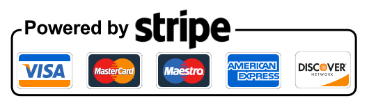 Payments powered by Stripe — Visa, Mastercard, American Express, Discover